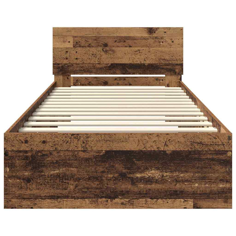 vidaXL Ágykeret LED -es lámpákkal Öreg fa 90 x 190 cm Faanyag