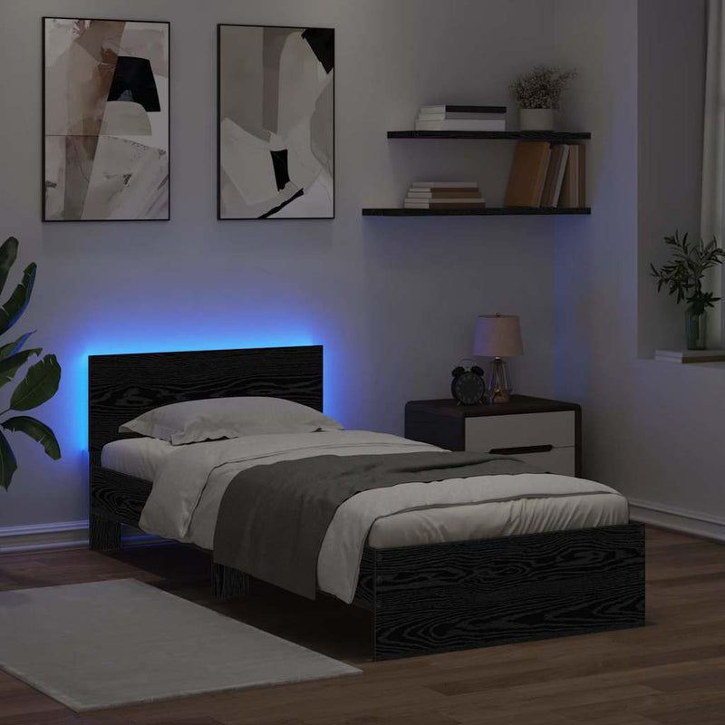 vidaXL Ágykeret LED -es lámpákkal Fekete tölgy 90 x 190 cm Faanyag