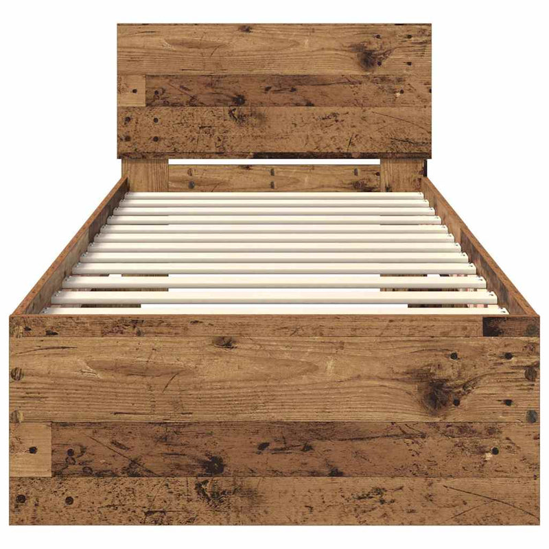 vidaXL Ágykeret LED -es lámpákkal Öreg fa 75 x 190 cm Faanyag