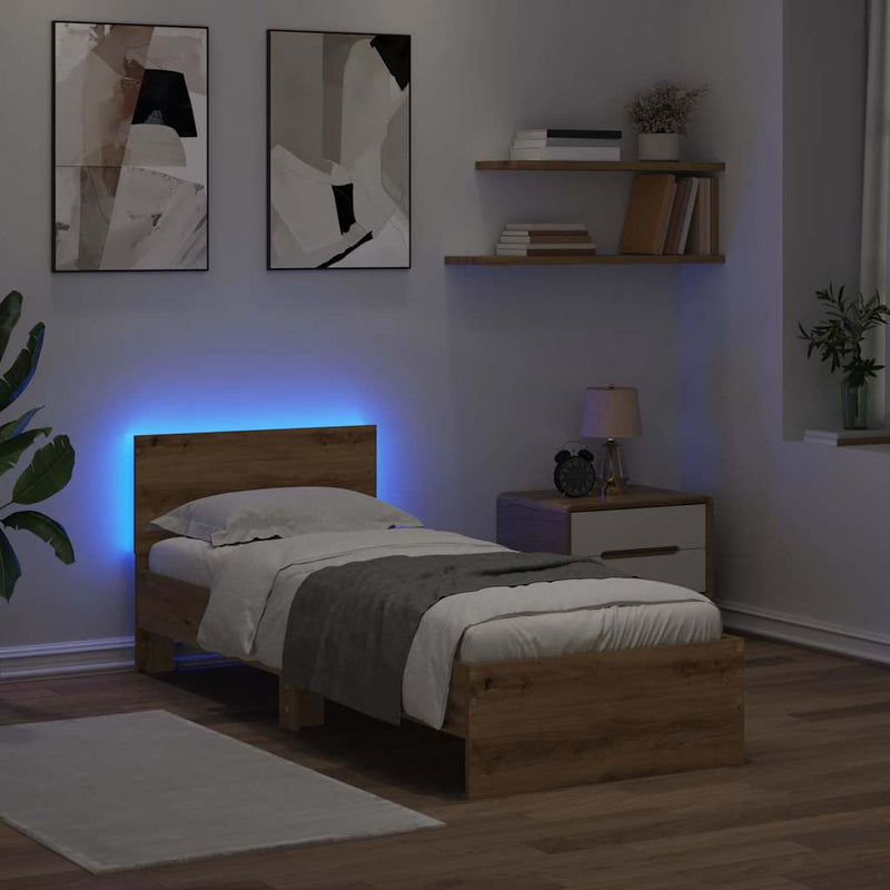 vidaXL Ágykeret LED -es lámpákkal Artisan tölgy 75 x 190 cm Faanyag