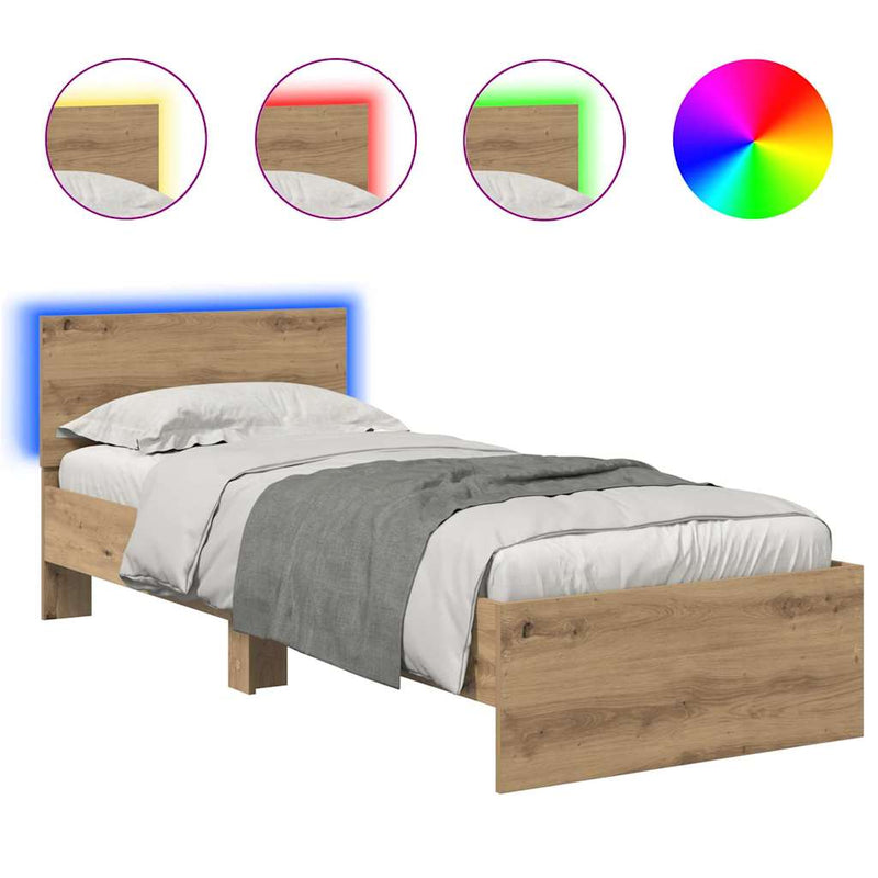 vidaXL Ágykeret LED -es lámpákkal Artisan tölgy 75 x 190 cm Faanyag