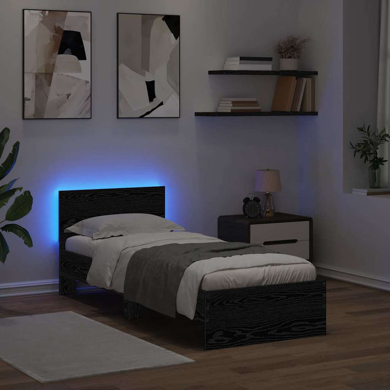 vidaXL Ágykeret LED -es lámpákkal Fekete tölgy 75 x 190 cm Faanyag