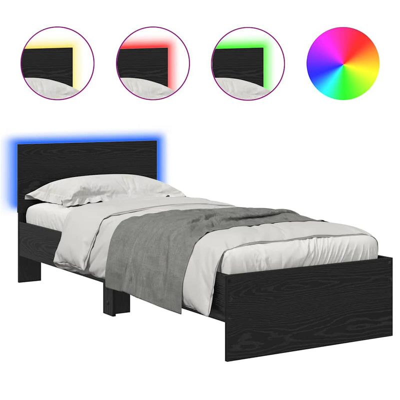 vidaXL Ágykeret LED -es lámpákkal Fekete tölgy 75 x 190 cm Faanyag