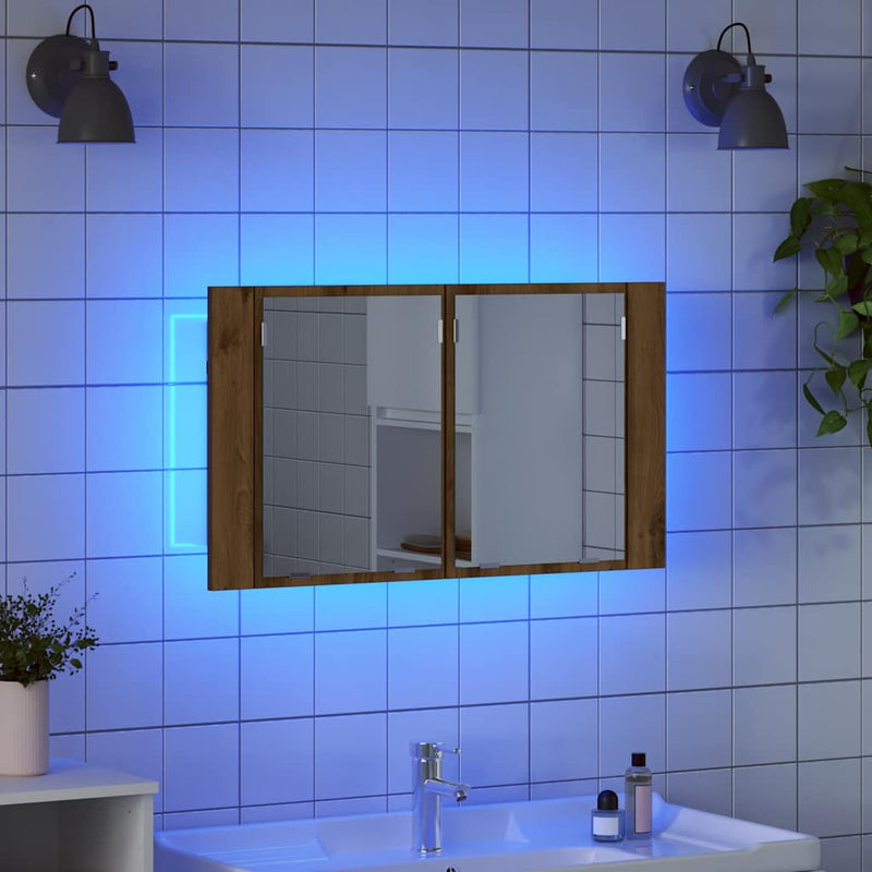 vidaXL Fürdőszobai tükörszekrény Artisan tölgy 80 x 12 x 45 cm Faanyag