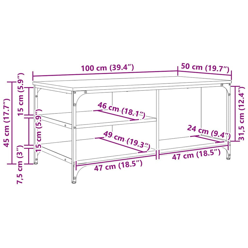 vidaXL Dohányzóasztal Öreg fa 100 x 50 x 45 cm Faanyag