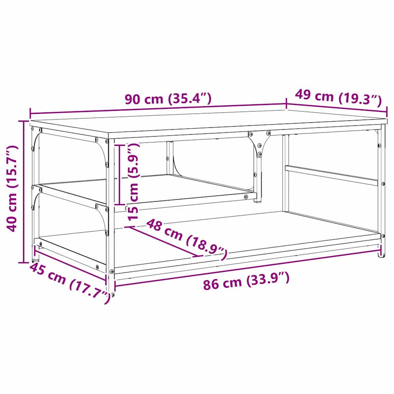 vidaXL Dohányzóasztal Fekete tölgy 90 x 49 x 40 cm Faanyag