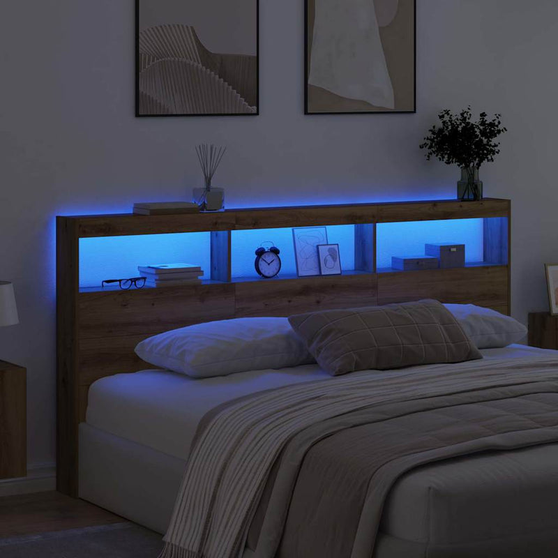 vidaXL Fejtámla polcokkal Artisan tölgy 200 x 17 x 102 cm Faanyag