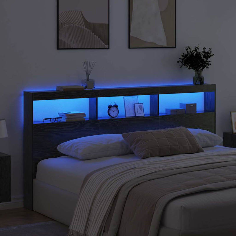 vidaXL Fejtámla polcokkal Fekete tölgy 200 x 17 x 102 cm Faanyag