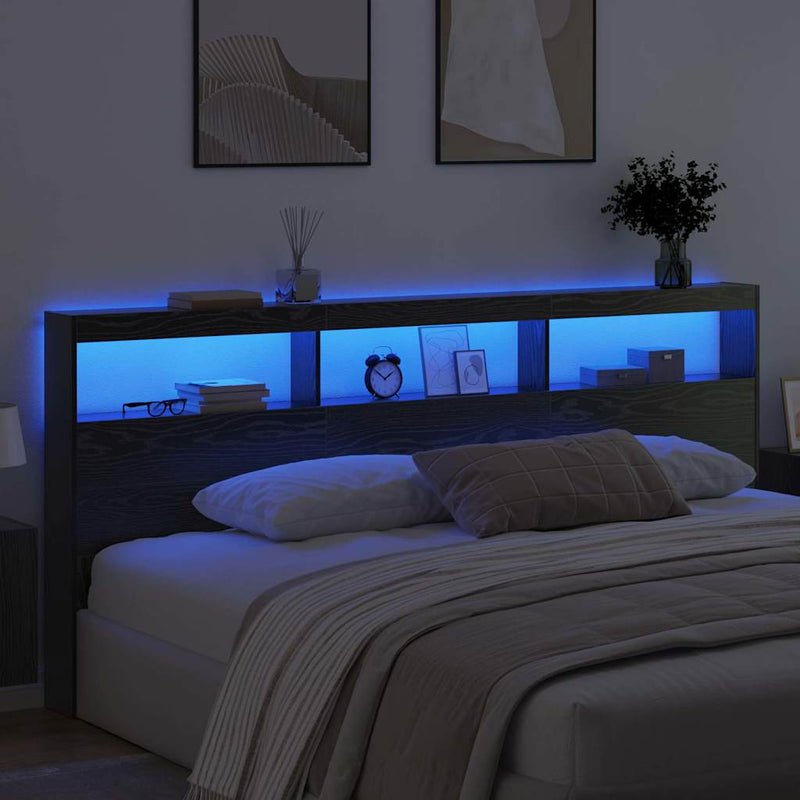 vidaXL Fejtámla polcokkal Fekete tölgy 220 x 17 x 102 cm Faanyag