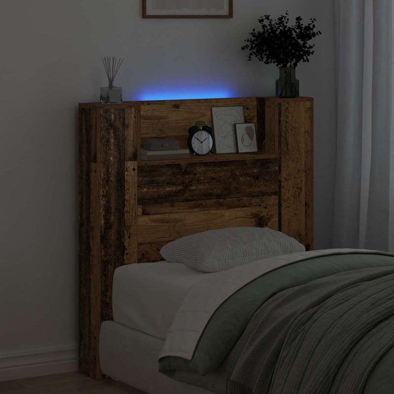 vidaXL Fejtámla LED -es lámpákkal Öreg fa 100 x 15 x 103,5 cm Faanyag