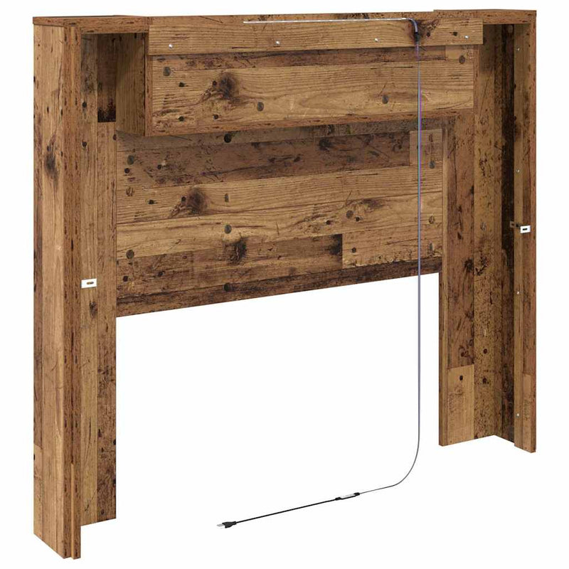 vidaXL Fejtámla LED -es lámpákkal Öreg fa 120 x 15 x 103,5 cm Faanyag