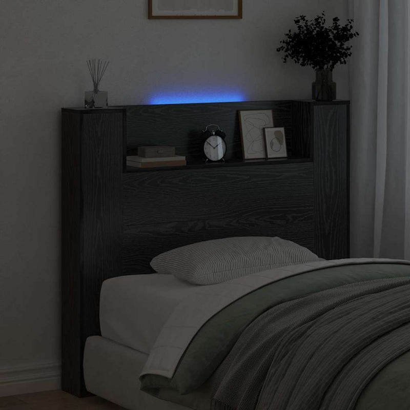 vidaXL Fejtámla polcokkal Fekete tölgy 120 x 15 x 103,5 cm Faanyag