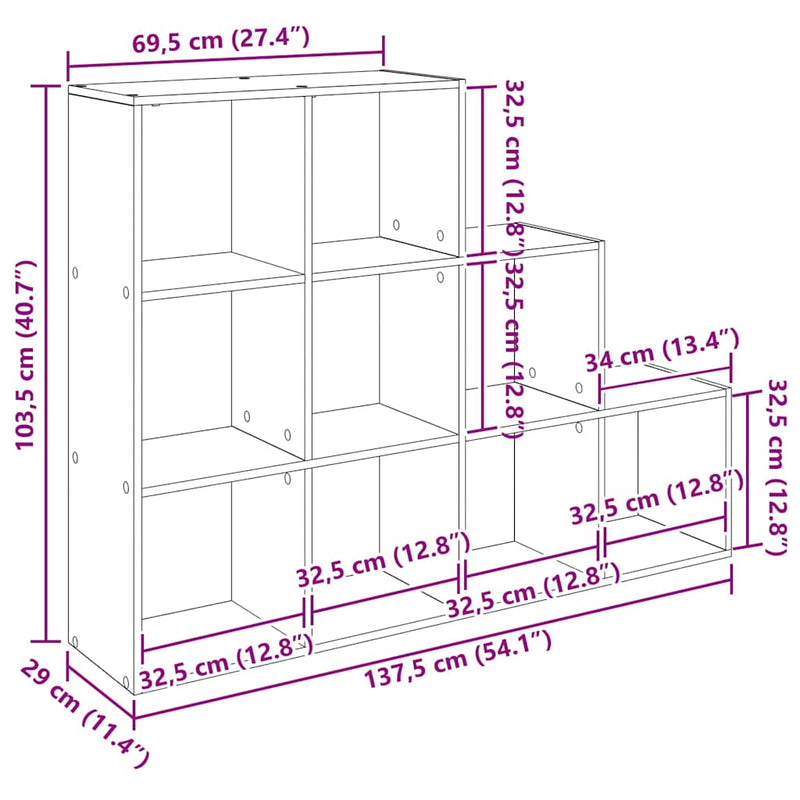 vidaXL Szobaelválasztó könyvespolc Fekete tölgy 137,5 x 29 x 103,5 cm