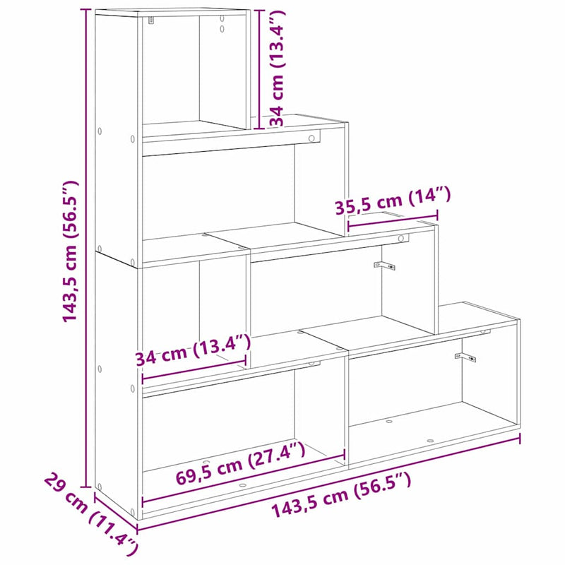 vidaXL Szobaelválasztó könyvespolc Fekete tölgy 143,5 x 29 x 143,5 cm
