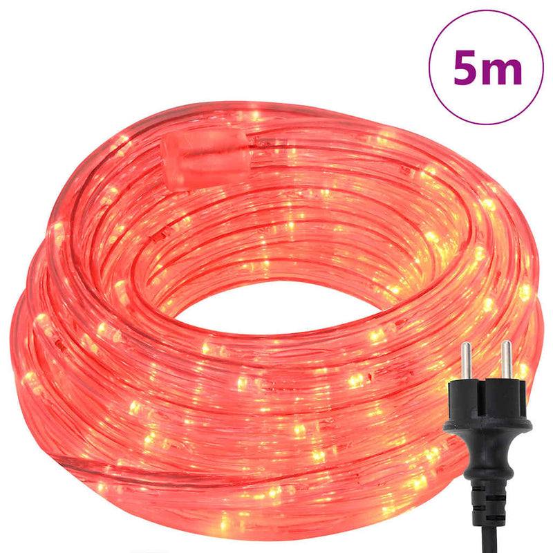 vidaXL Kötél világítás 120 LED-del Piros 5 m PVC