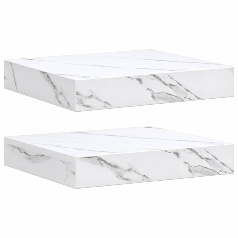vidaXL Falpolc tárolóval 2 pcs Fehér márvány 23 x 23,5 x 4 cm Faanyag