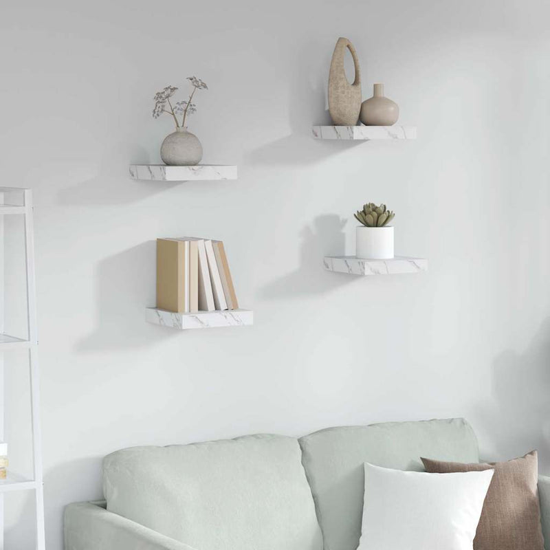 vidaXL Falpolc tárolóval 4 pcs Fehér márvány 23 x 23,5 x 4 cm Faanyag