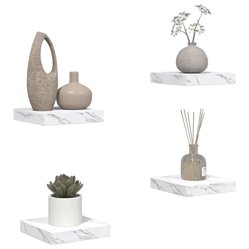 vidaXL Falpolc tárolóval 4 pcs Fehér márvány 23 x 23,5 x 4 cm Faanyag