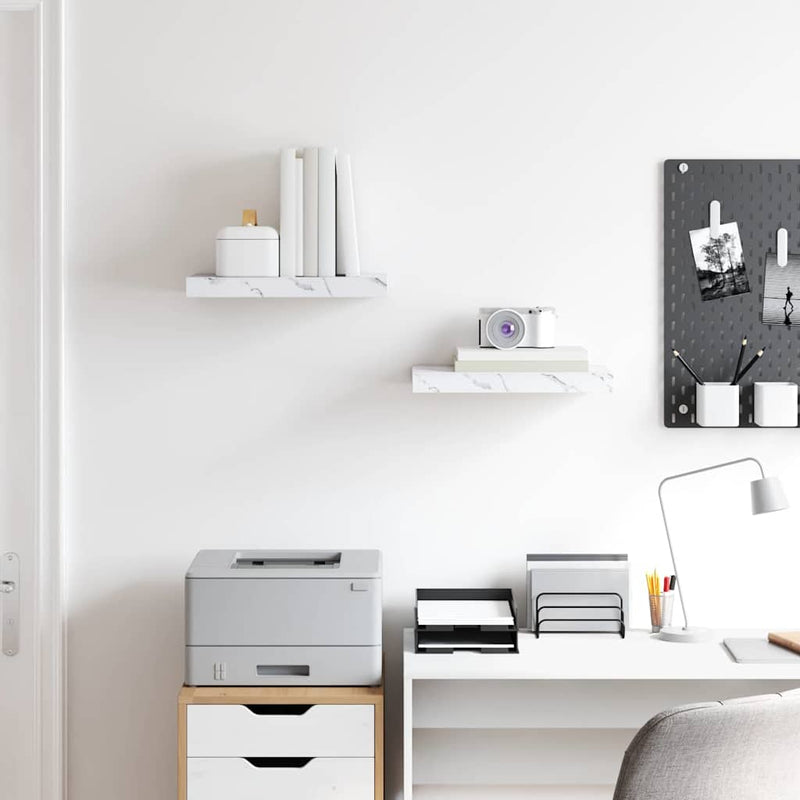 vidaXL Falpolc tárolóval 2 pcs Fehér márvány 40 x 23,5 x 4 cm Faanyag