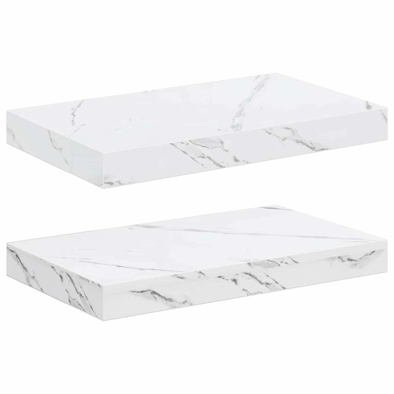 vidaXL Falpolc tárolóval 2 pcs Fehér márvány 40 x 23,5 x 4 cm Faanyag
