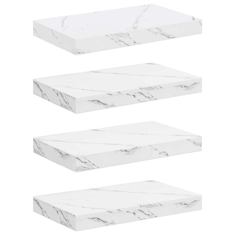 vidaXL Falpolc tárolóval 4 pcs Fehér márvány 40 x 23,5 x 4 cm Faanyag