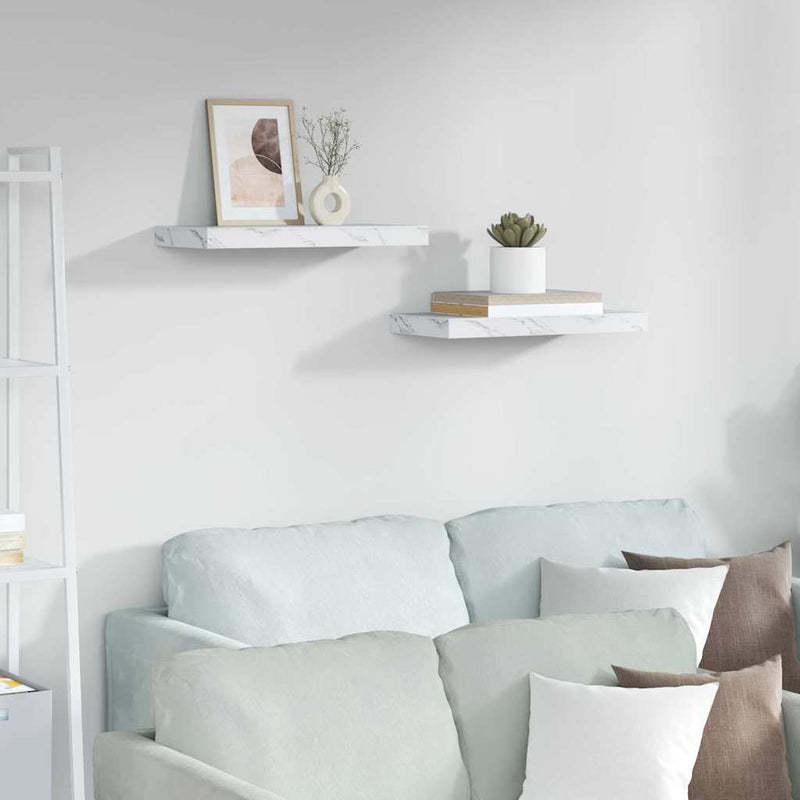 vidaXL Falpolc tárolóval 2 pcs Fehér márvány 50 x 23,5 x 4 cm Faanyag