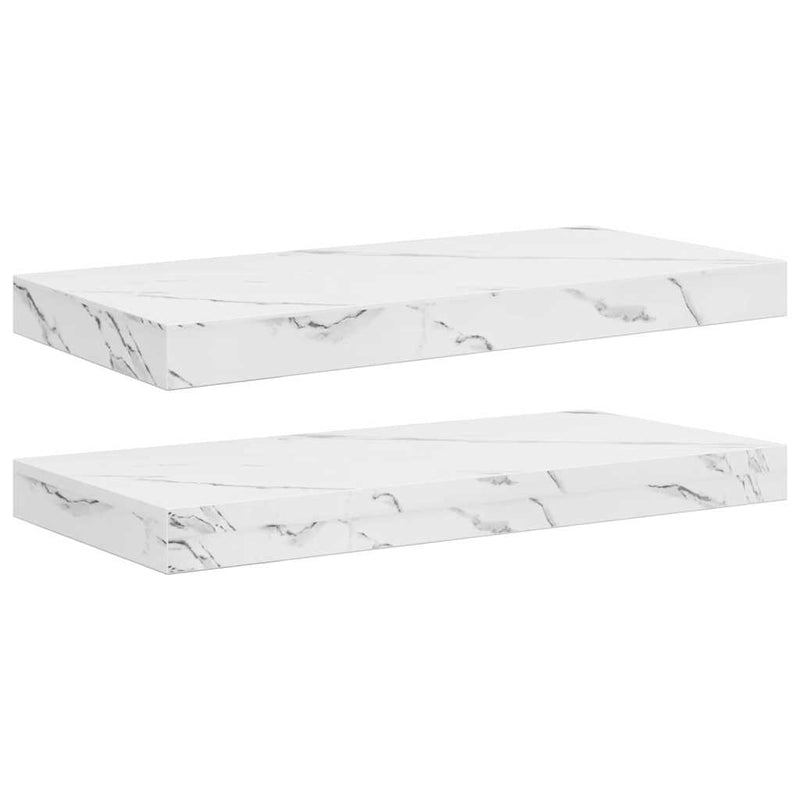 vidaXL Falpolc tárolóval 2 pcs Fehér márvány 50 x 23,5 x 4 cm Faanyag