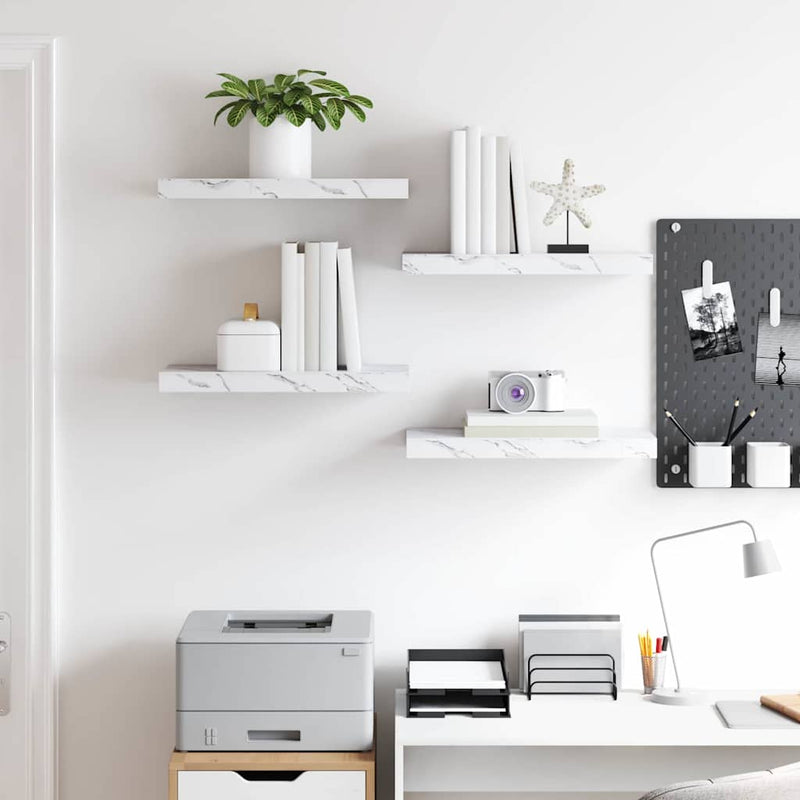 vidaXL Falpolc tárolóval 4 pcs Fehér márvány 50 x 23,5 x 4 cm Faanyag