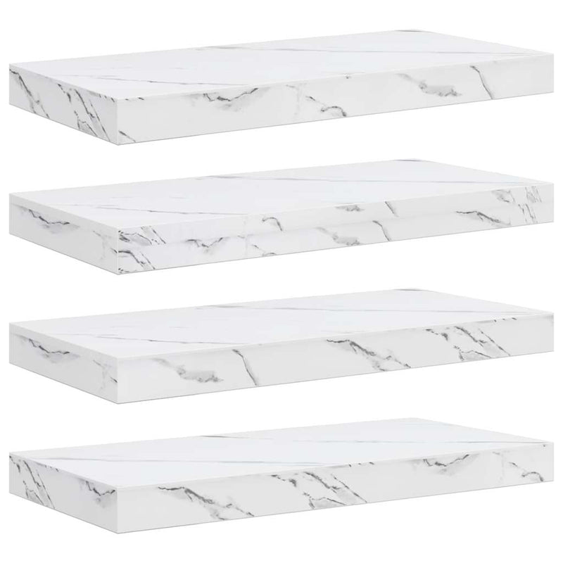 vidaXL Falpolc tárolóval 4 pcs Fehér márvány 50 x 23,5 x 4 cm Faanyag