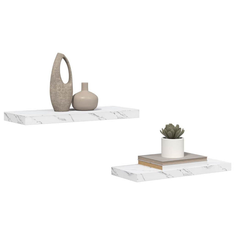 vidaXL Falpolc tárolóval 2 pcs Fehér márvány 60 x 23,5 x 4 cm Faanyag