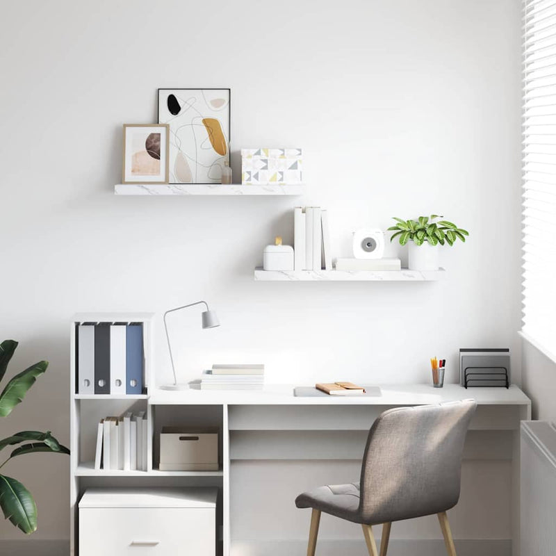 vidaXL Falpolc tárolóval 2 pcs Fehér márvány 80 x 23,5 x 4 cm Faanyag