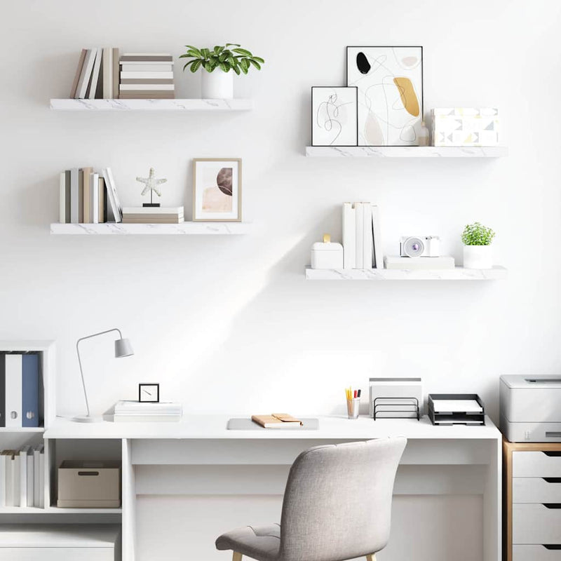 vidaXL Falpolc tárolóval 4 pcs Fehér márvány 80 x 23,5 x 4 cm Faanyag