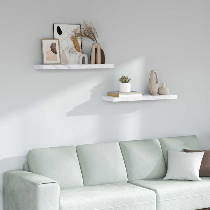 vidaXL Falpolc tárolóval 2 pcs Fehér márvány 90 x 23,5 x 4 cm Faanyag