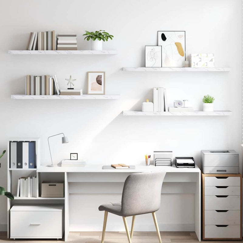 vidaXL Falpolc tárolóval 4 pcs Fehér márvány 120 x 23,5 x 4 cm Faanyag