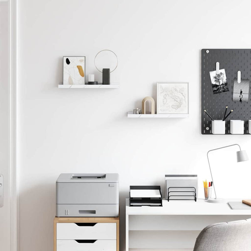 vidaXL Falpolc polcokkal 2 pcs Fehér márvány 40 x 9 x 3 cm Faanyag