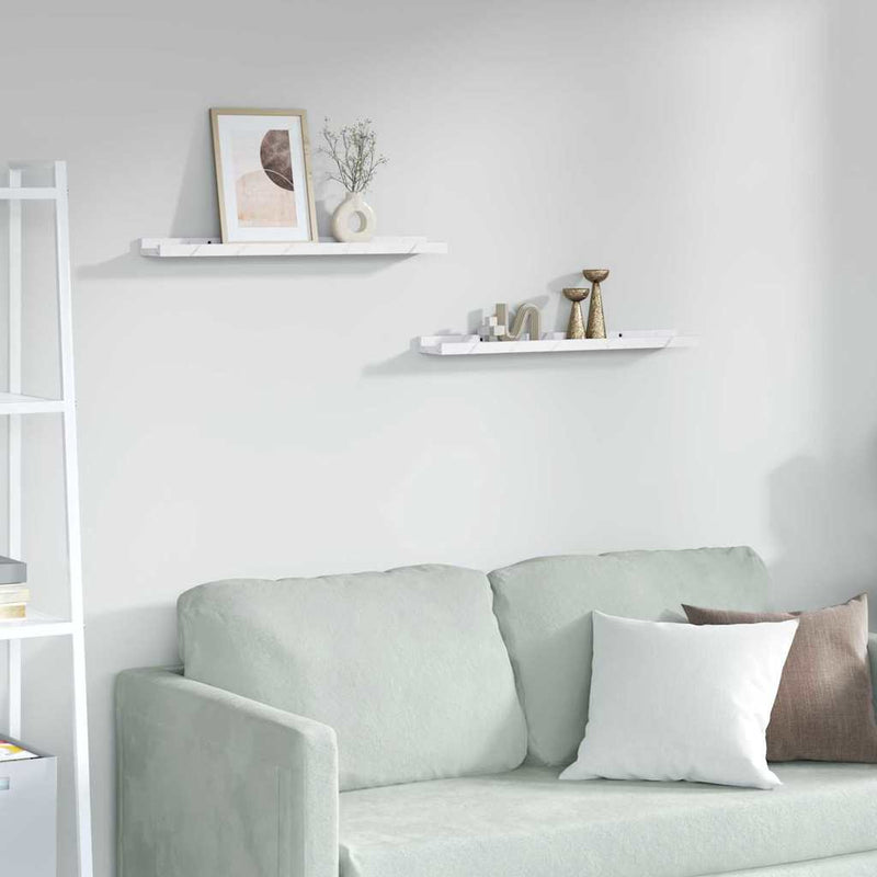 vidaXL Falpolc polcokkal 2 pcs Fehér márvány 60 x 9 x 3 cm Faanyag
