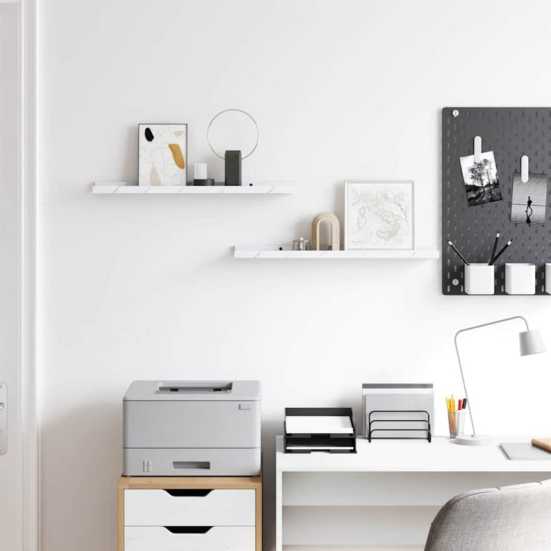 vidaXL Falpolc polcokkal 2 pcs Fehér márvány 60 x 9 x 3 cm Faanyag