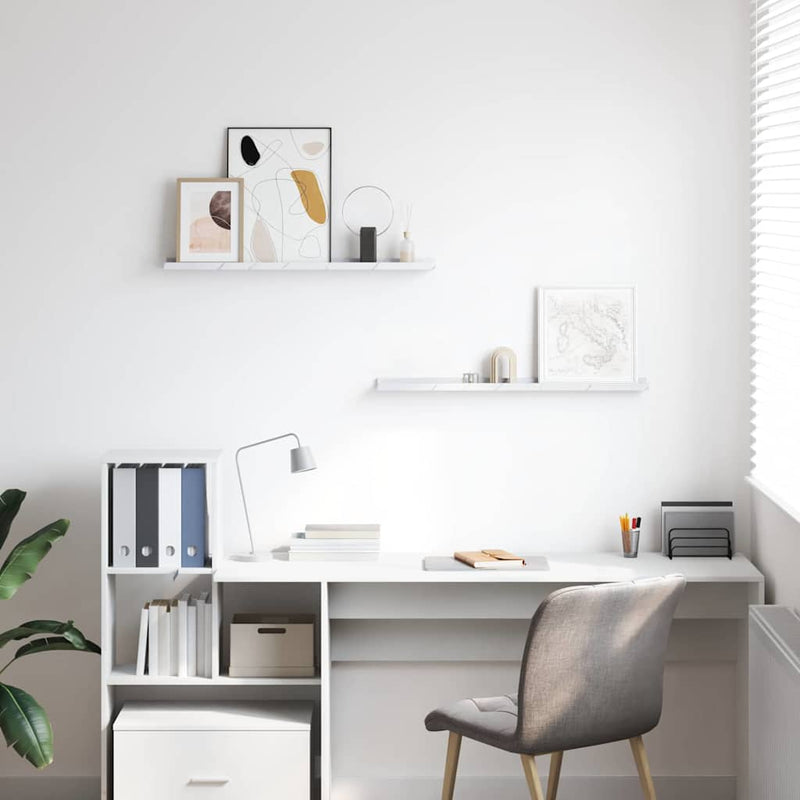 vidaXL Falpolc polcokkal 2 pcs Fehér márvány 80 x 9 x 3 cm Faanyag