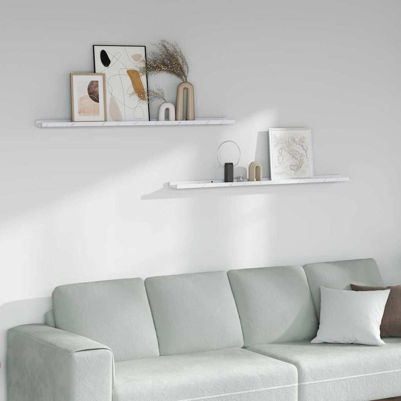 vidaXL Falpolc polcokkal 2 pcs Fehér márvány 115 x 9 x 3 cm Faanyag