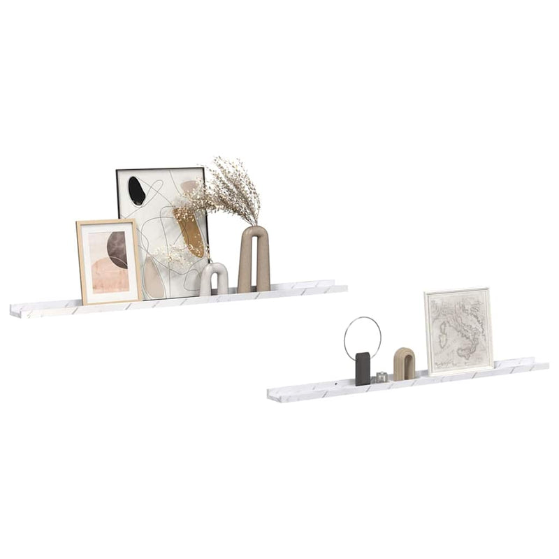 vidaXL Falpolc polcokkal 2 pcs Fehér márvány 115 x 9 x 3 cm Faanyag