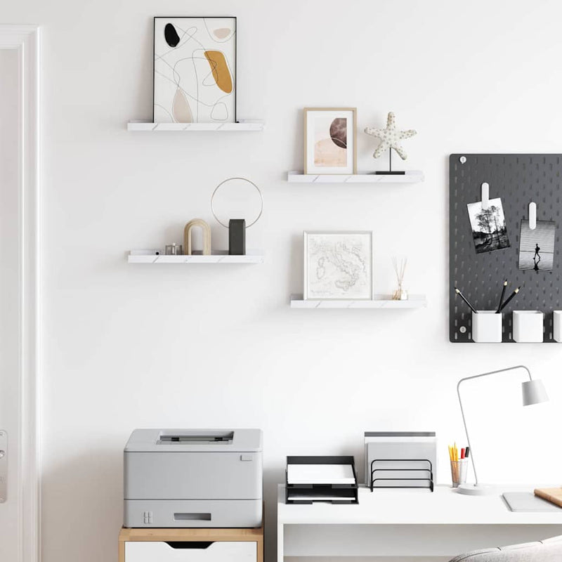 vidaXL Falpolc polcokkal 4 pcs Fehér márvány 40 x 9 x 3 cm Faanyag