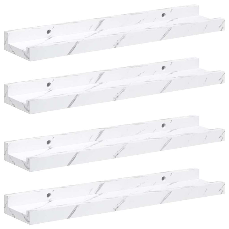 vidaXL Falpolc polcokkal 4 pcs Fehér márvány 40 x 9 x 3 cm Faanyag