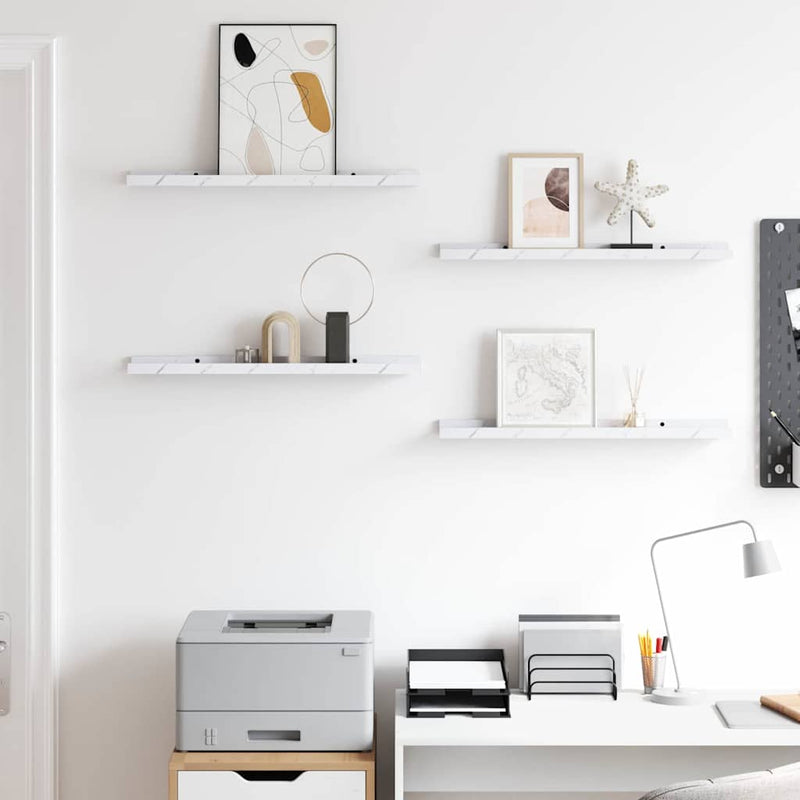 vidaXL Falpolc polcokkal 4 pcs Fehér márvány 60 x 9 x 3 cm Faanyag