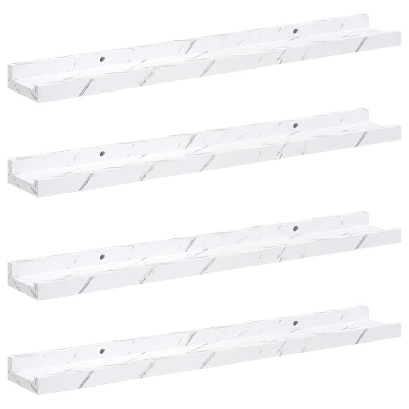 vidaXL Falpolc polcokkal 4 pcs Fehér márvány 60 x 9 x 3 cm Faanyag