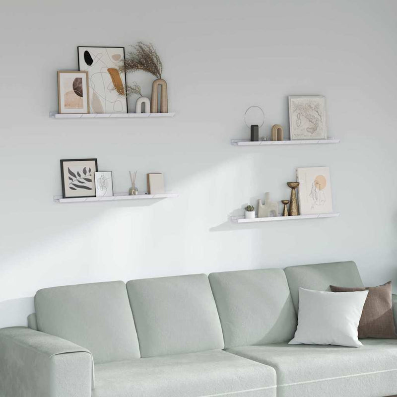 vidaXL Falpolc polcokkal 4 pcs Fehér márvány 80 x 9 x 3 cm Faanyag