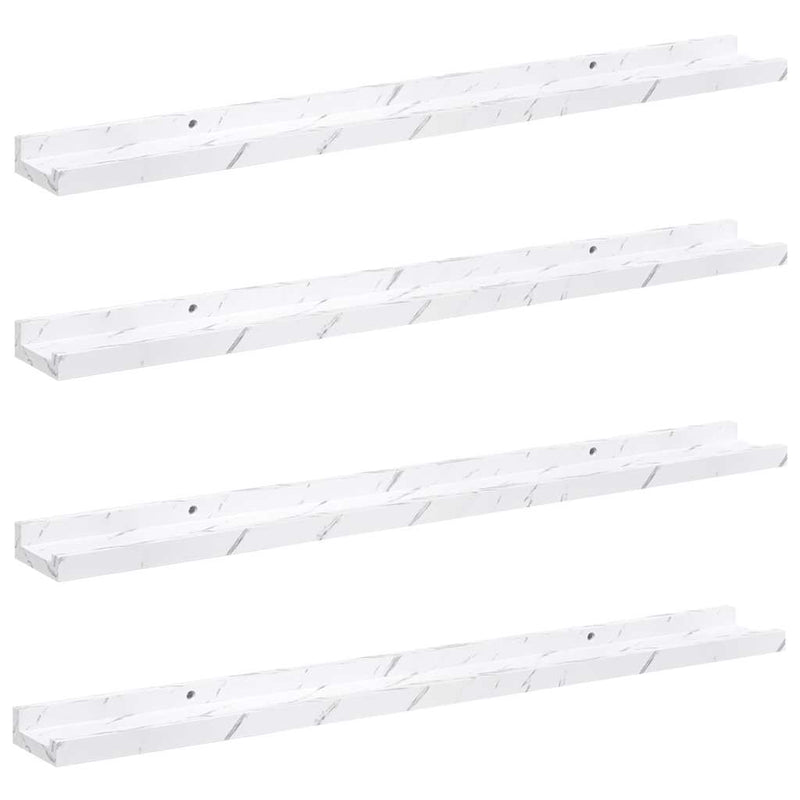 vidaXL Falpolc polcokkal 4 pcs Fehér márvány 80 x 9 x 3 cm Faanyag
