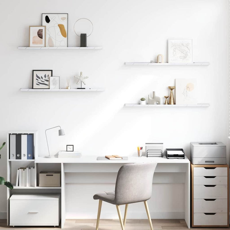 vidaXL Falpolc polcokkal 4 pcs Fehér márvány 100 x 9 x 3 cm Faanyag