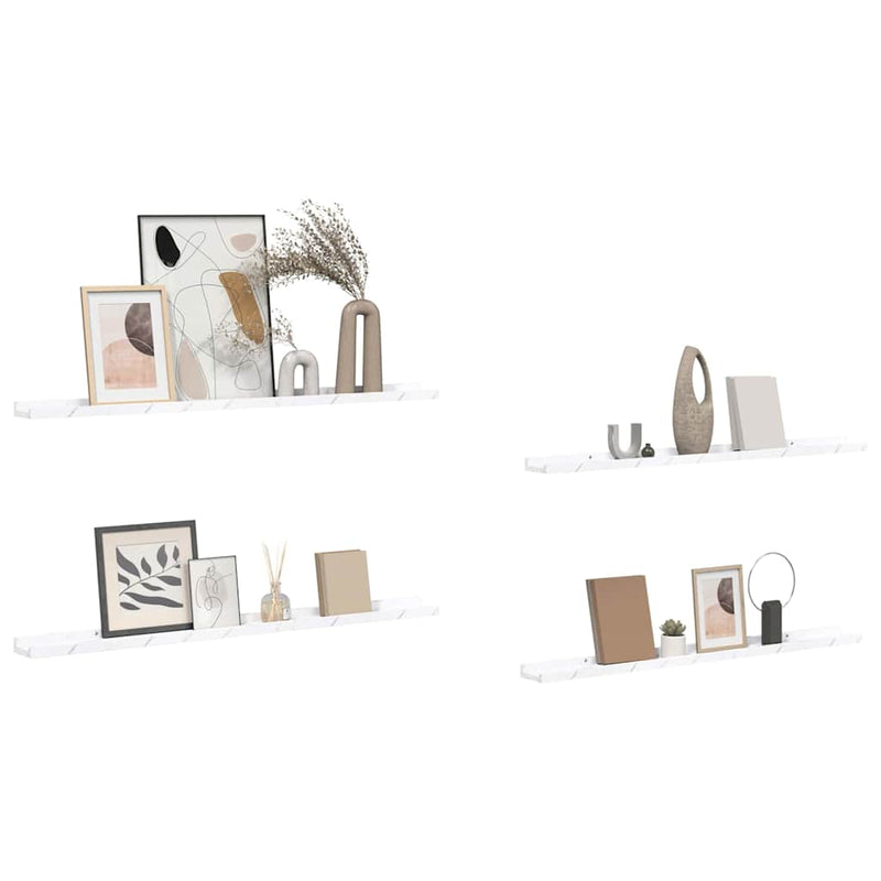 vidaXL Falpolc polcokkal 4 pcs Fehér márvány 100 x 9 x 3 cm Faanyag