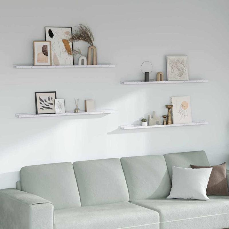 vidaXL Falpolc polcokkal 4 pcs Fehér márvány 115 x 9 x 3 cm Faanyag