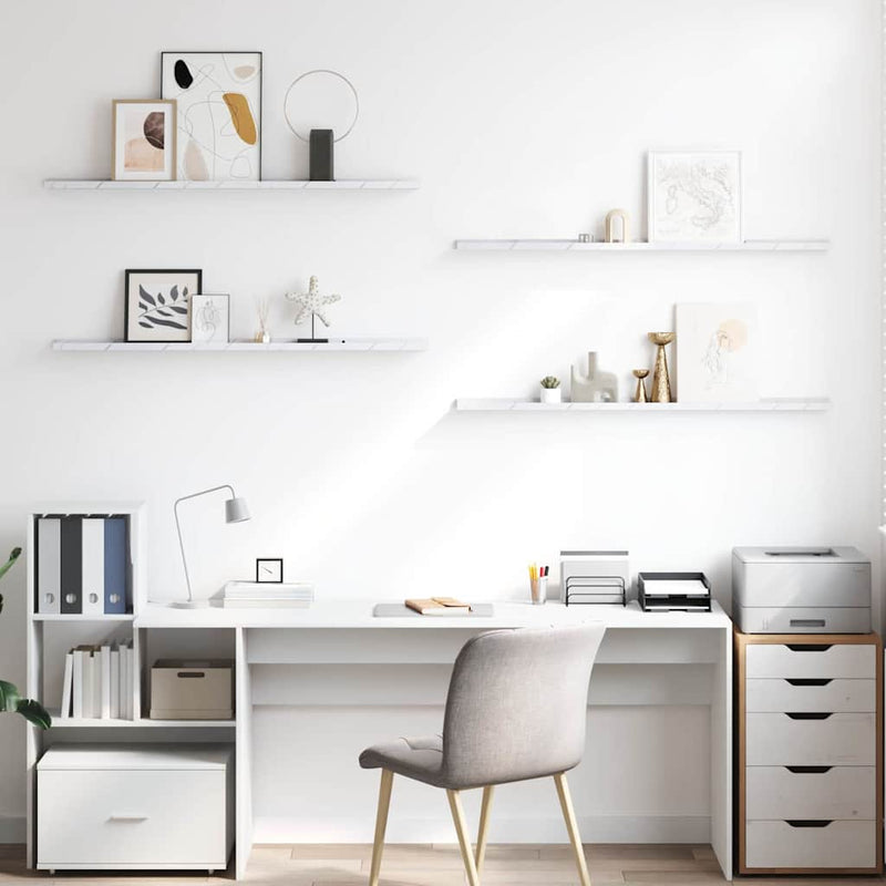 vidaXL Falpolc polcokkal 4 pcs Fehér márvány 115 x 9 x 3 cm Faanyag